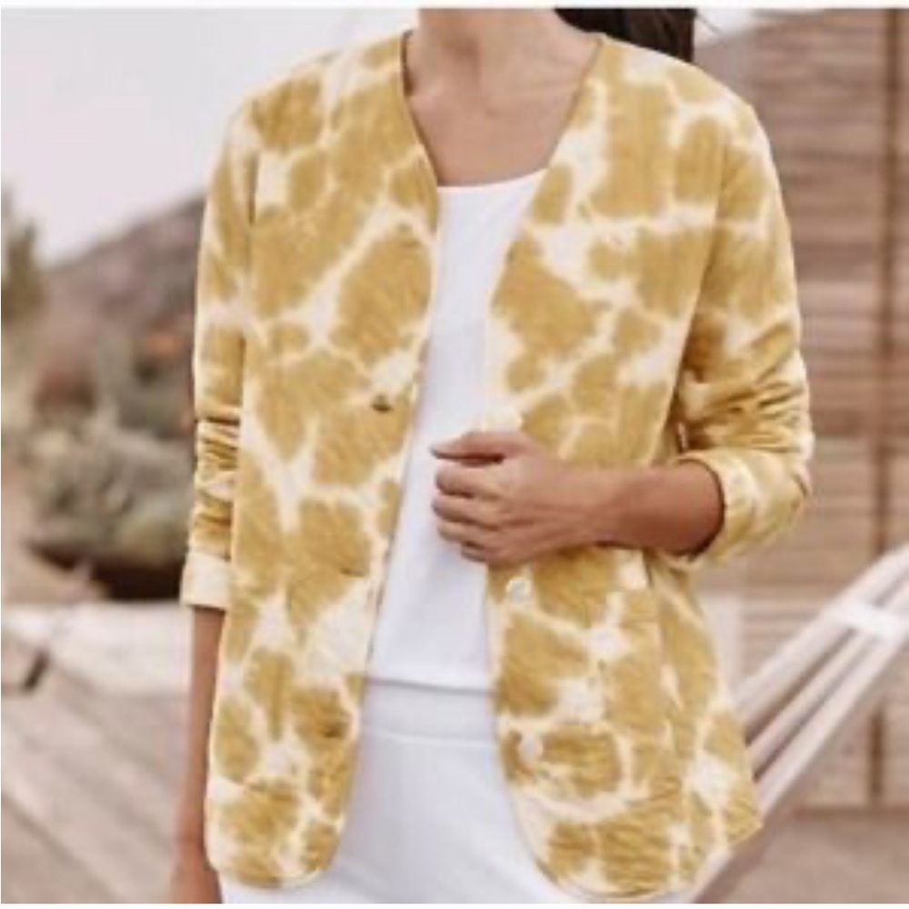 J.Jill Size XL Yellow Tie Dye Quilted Jacket
